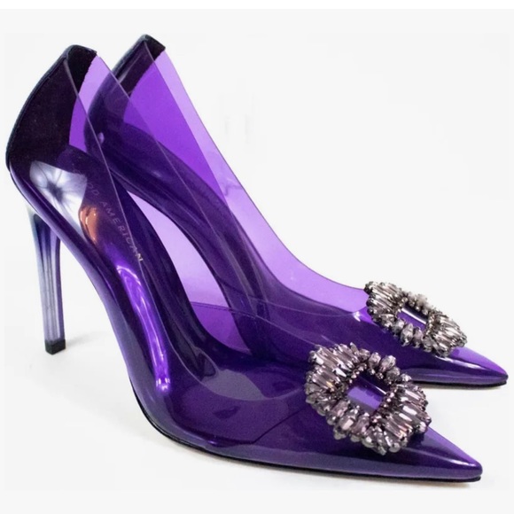 GOOD AMERICAN NWT, DUST BAG,PURPLE POINTED TOE 4”heels rhinestone toe bedazzled - Picture 5 of 5